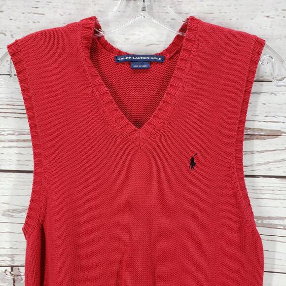 Ralph Lauren Red Knit 100%Cotton Golf Sweater Vest Size Large - Picture 2 of 12